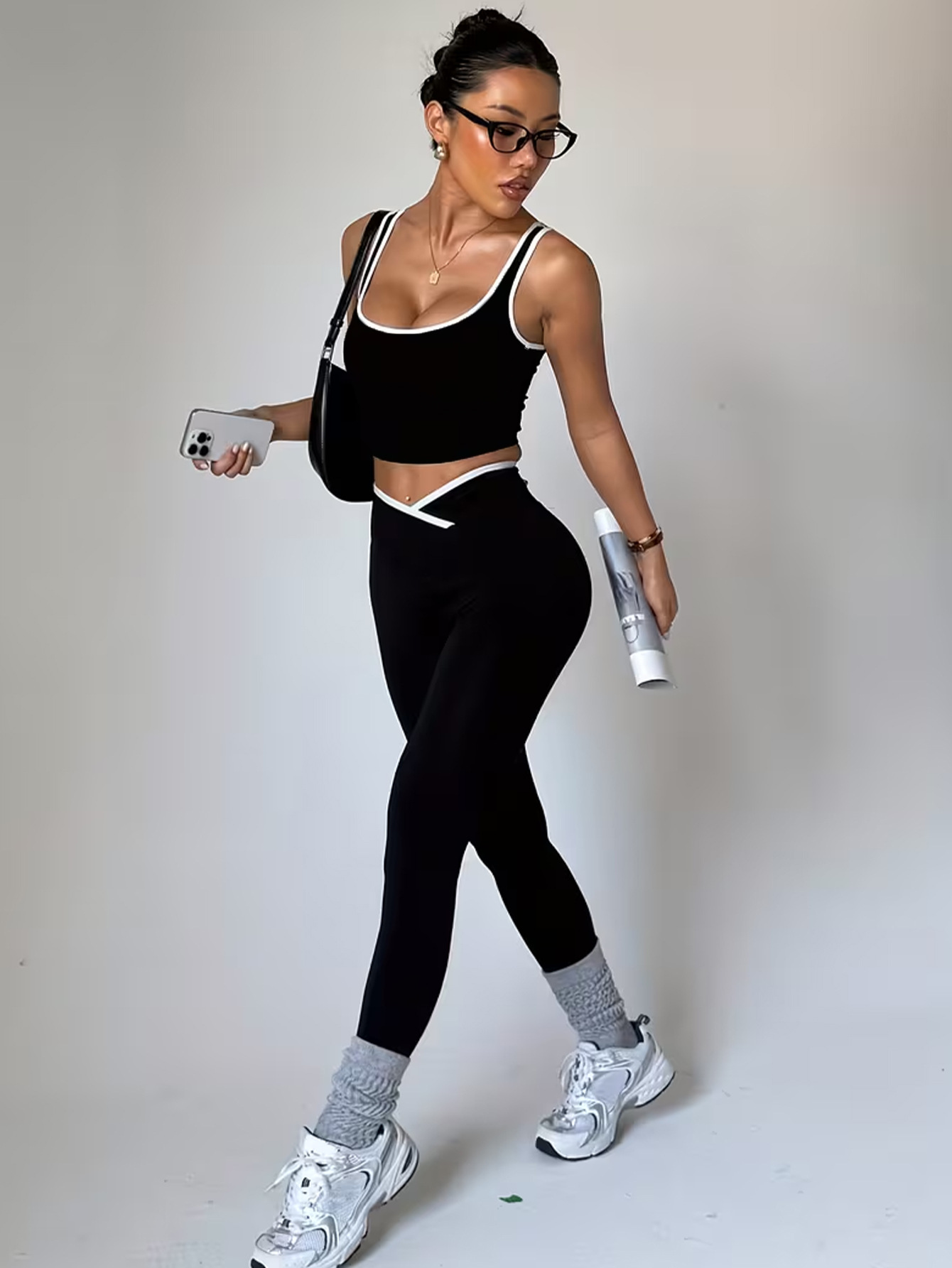 2Pcs Workout Set Sleeveless Bra Yoga Suit Crop Tank Top and High Waist Leggings